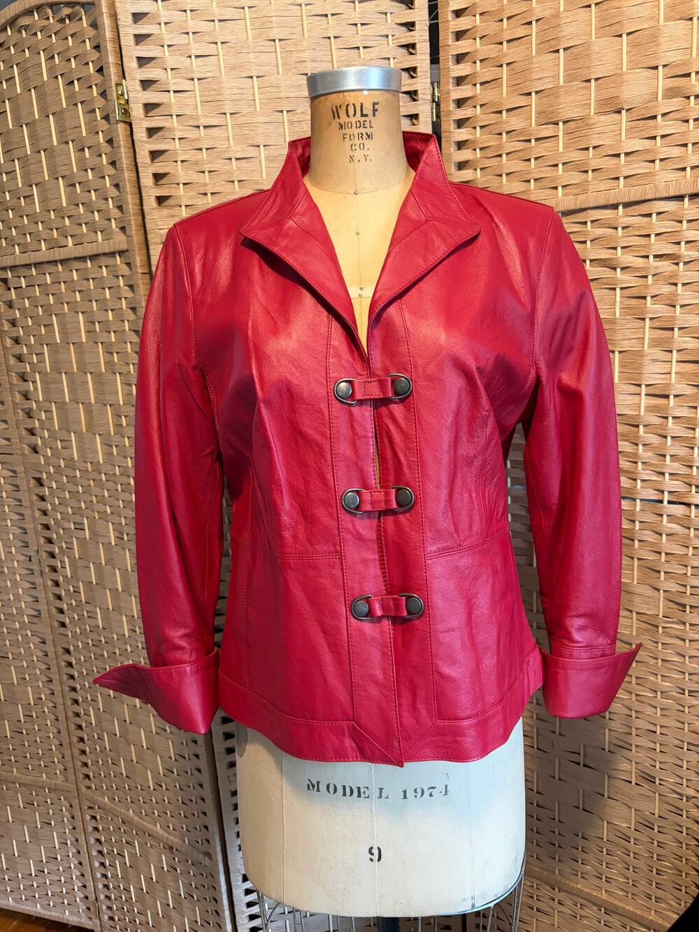 Pamela McCoy Collections Red Genuine Leather Jacket Women's MED Y2K